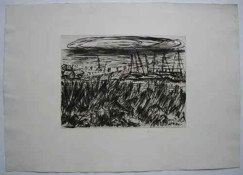 Gerhard Schrader (1907-1985) Boote am Dünenstrand Orig Radierung signiert 1970