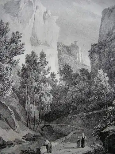 Landschaft bei Amalfi Napoli Italia Orig. Lithografie 1828 Remond Campania