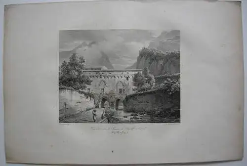 Straße von Amalfi nach Cava Napoli Italia Orig. Lithografie 1827 Italien