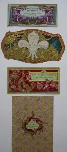 4 Etiketten Victor Vaissier Parfümeur Paris Chromolithografien 1900 Jugendstil 