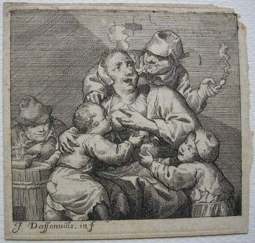 Jacques Dassonville (1619-1670) Stillende Mutter vor Schänke Orig Radierung 