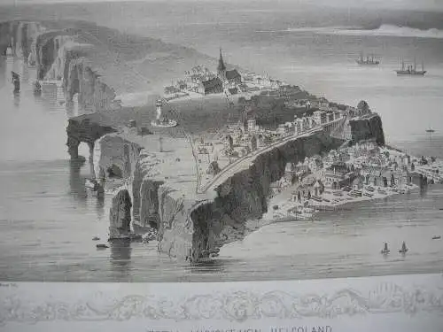 Helgoland Schleswig Holstein Totalansicht Orig Lithografie 1850 Wilhelm Heuer