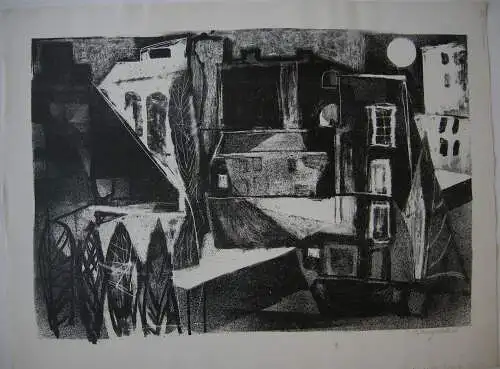 Marianne Weingärtner (1917-1995) Nächtliche Stadt Orig Lithografie signiert 1980