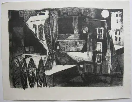 Marianne Weingärtner (1917-1995) Nächtliche Stadt Orig Lithografie signiert 1980