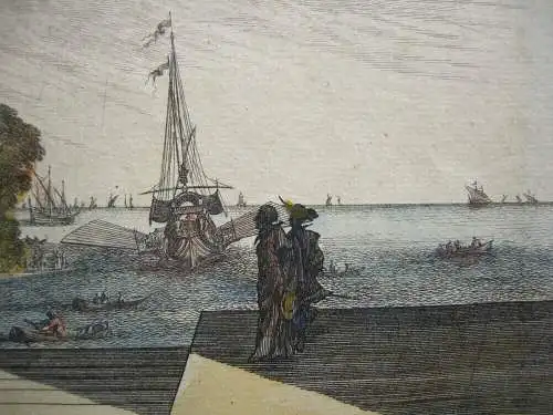 Neapel Napoli Königspalast vom Meer aus kolor Orig Kupferstich 1720 Mortier