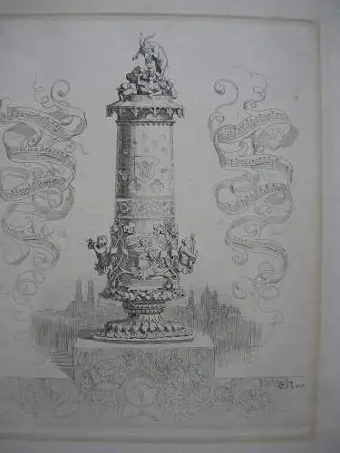Eugen Neureuther (1806-1882) Pokal Musikwettbewerb Orig. Radierung 1847 München