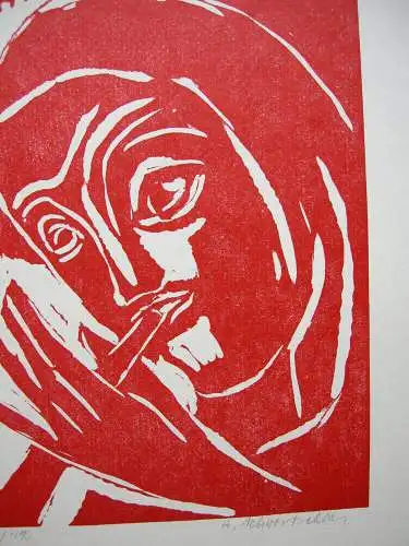 Adolf Schwertschlag (1910-1992) Bläser Orig Holzschnitt signiert um 1970
