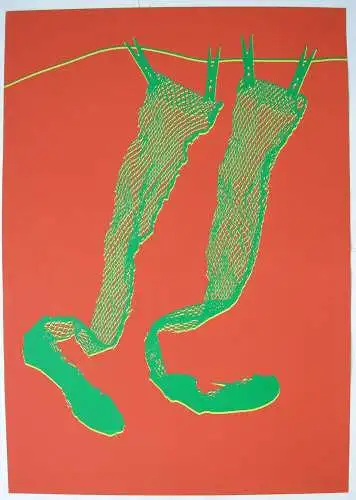 Dieter Stöver (1922-1984)  Strümpfe an Wäscheleine Orig Serigrafie 1969 signiert