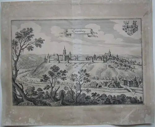 Langenberg Gesamtansicht Orig Kupferstich Merian 1650 Geiselwind Unterfranken