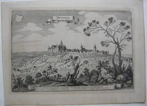 Waldenburg Gesamtansicht Orig Kupferstich Merian 1650 Hohenlohekreis Württemberg