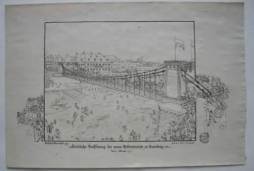 Gottfr. von Neureuther (1811-1887) Einweihung Kettenbrücke Bamberg Kupfer 1829 