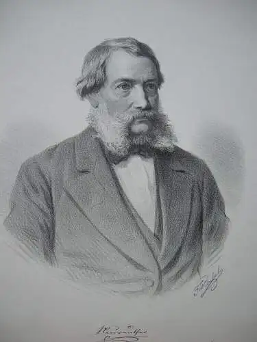 Portrait Gottfried von Neureuther (1811-1887) Orig. Lithografie Fr. Würbel 1880