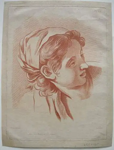 Portrait junge Fau Röteldruck Petit nach de Troy 1780 