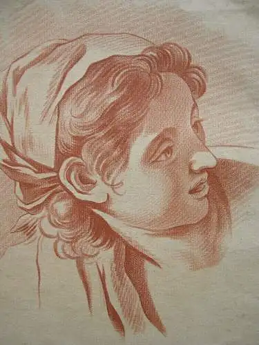 Portrait junge Fau Röteldruck Petit nach de Troy 1780 