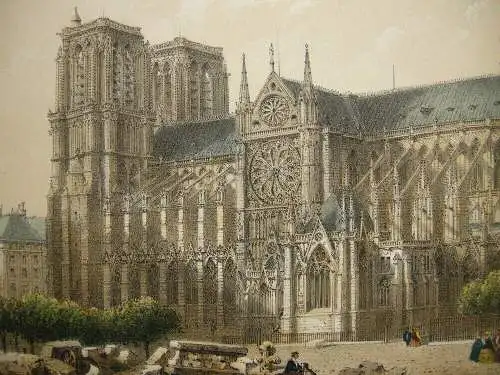 Paris Eglise Notre Dame de Paris Orig Lithografie Charles Riviere 1840 France