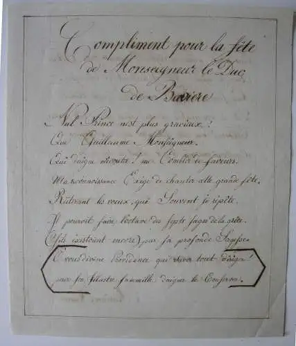 Glückwunsch-Gedicht Mariane Maurin an Duc Guillaume Baviere Handschrift 1811