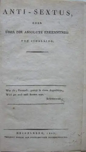 Georg Casp. Goetz Schelling Anti-Sextus Absolute Erkenntnis 1807