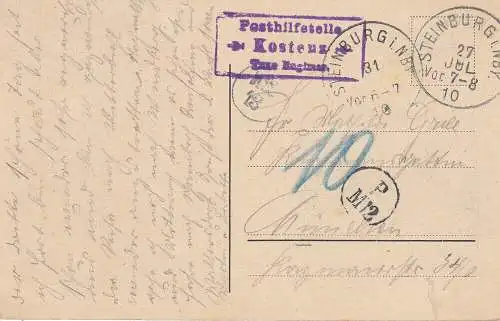 AK Kostenz Erholungsheim Posthilfstelle Stempel Niederbayern gel 1910