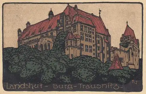 AK Landshut Burg Trausnitz Künstlerkarte Niederbayern gel 1911