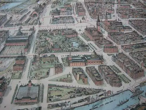 Kopenhagen Dänemark Monumental-Plan Chromolithografie 1909 F. Sedivy 66 x 92 cm