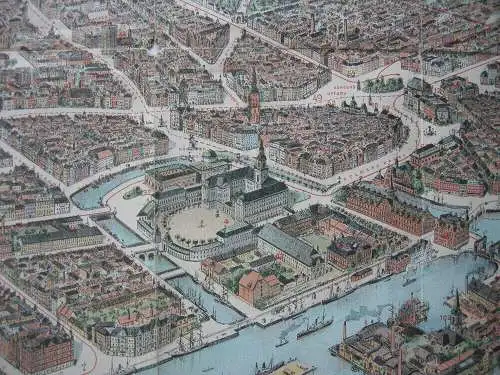 Kopenhagen Dänemark Monumental-Plan Chromolithografie 1909 F. Sedivy 66 x 92 cm