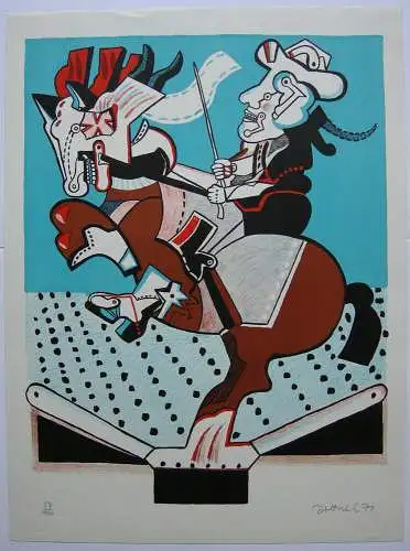 Simon Dittrich (1940) Dressurreiter Orig Lithografie 1971 signiert  