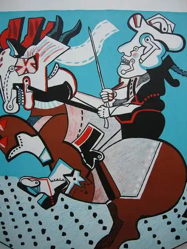 Simon Dittrich (1940) Dressurreiter Orig Lithografie 1971 signiert  