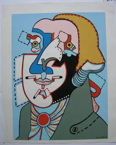 Simon Dittrich (1940) Skurrilies Portrait Orig Serigrafie um 1970 signiert  