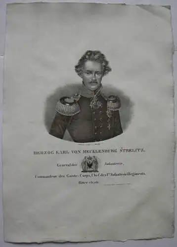 Herzog Karl Mecklenburg (1777-1843)  preuß Politiker Orig Lithografie um 1825