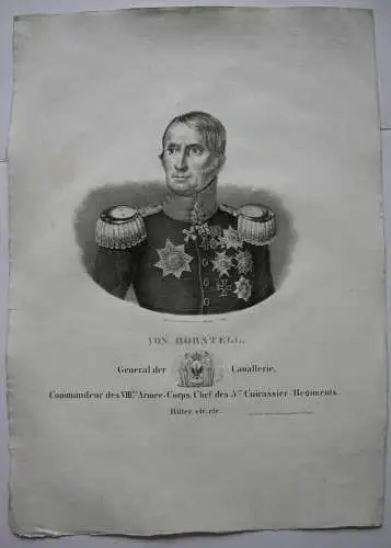 von Borstell (1773-1844) Kavallerie General Orig Lithografie um 1825