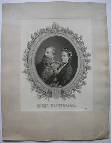 Ferdinand III. (1831-1888) deutscher Kaiser Gemahlin Victoria Radierung 1888