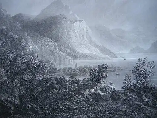 Walensee Walenstadt Schweiz St. Gallen Glarus Orig. Stahlstich Huber 1850