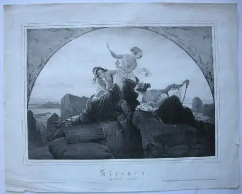 Sirenen ihre Beute erwartend Orig Lithografie nach Adolf F. Teichs um 1850