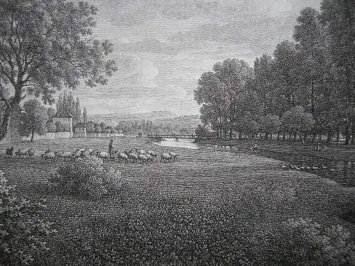 Friedrichsbrücke Friedrichstadt Dresden Sachsen Orig Radierung 1833 Veith