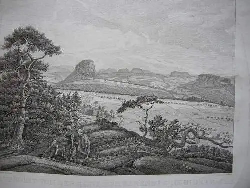 Sächsische Schweiz Aussicht vom Bärenstein Orig Radierung 1830 Schmidt