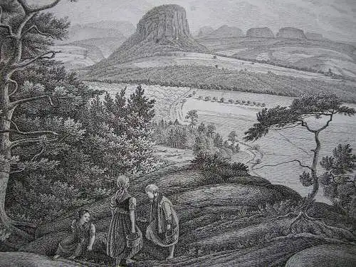 Sächsische Schweiz Aussicht vom Bärenstein Orig Radierung 1830 Schmidt