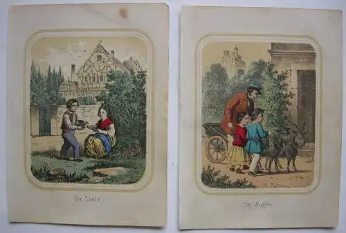 13 Kinderszenen Orig. Lithografien Biedermeier um 1840