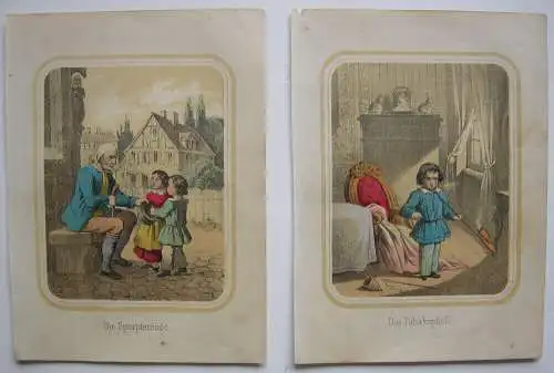 13 Kinderszenen Orig. Lithografien Biedermeier um 1840