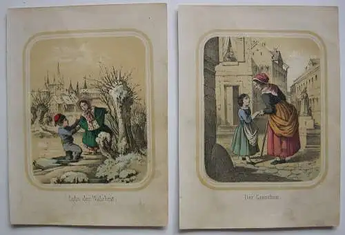 13 Kinderszenen Orig. Lithografien Biedermeier um 1840