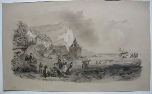 Schiffsunglück Fischerdorf Stürmisches Meer Bleistiftzeichung sign Anna Droz 