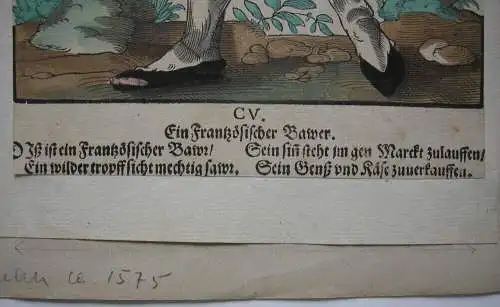 Jost Amman (1539-1591) Französischer Bauer altkolor Holzschnitt 1577