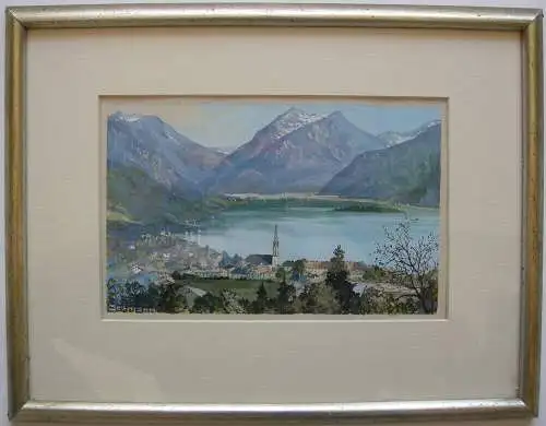 Schliersee Blick auf Ort und See Gebirgskulisse Orig Aquarell signiert Seltmann