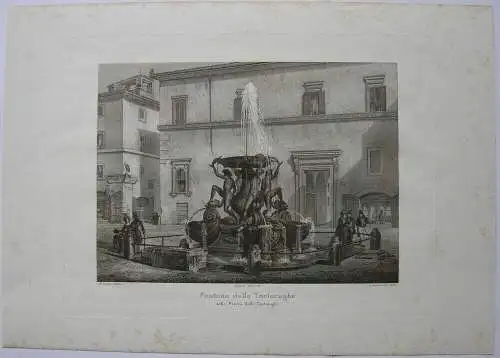 Domenico Amici (1808- ?) Fontana Tartarughe Rom Roma Italia Kupferstich 1837