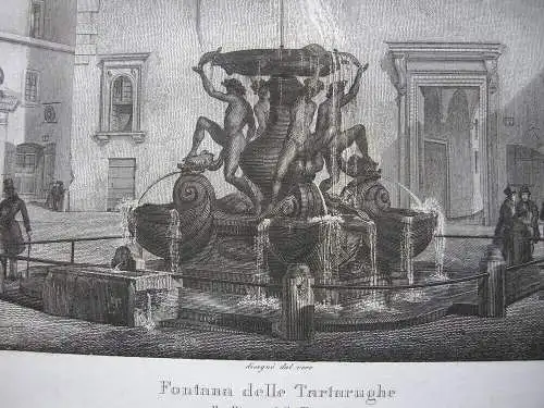 Domenico Amici (1808- ?) Fontana Tartarughe Rom Roma Italia Kupferstich 1837