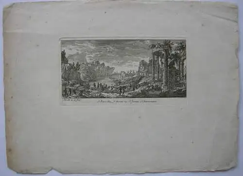 Gabriel Perelle (1603-1677) Hafen antike Ruinen Orig Kupferstich 1660