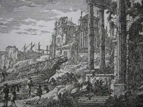 Gabriel Perelle (1603-1677) Hafen antike Ruinen Orig Kupferstich 1660