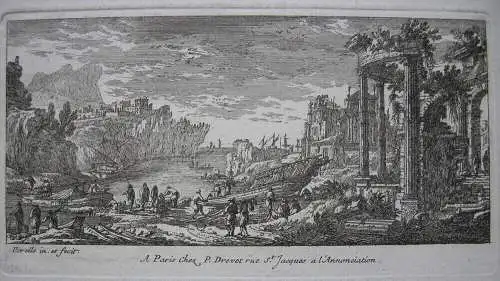 Gabriel Perelle (1603-1677) Hafen antike Ruinen Orig Kupferstich 1660