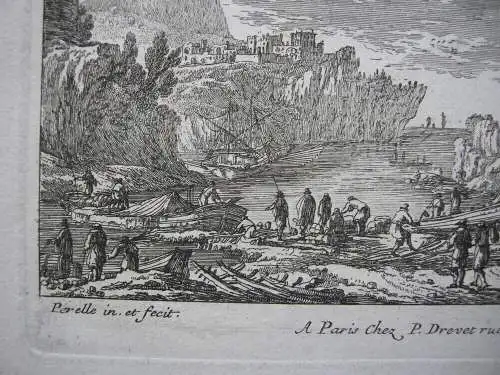 Gabriel Perelle (1603-1677) Hafen antike Ruinen Orig Kupferstich 1660