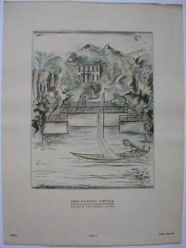 Der Garten Yrgill ART DECO Orig Lithografie G. A. Kobbe 1922 Styl 