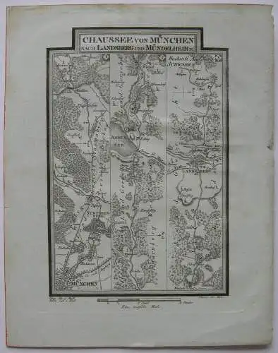 Chaussee München Landsberg Mindelheim Riedl Reiseatlas Orig Kupferstich 1796